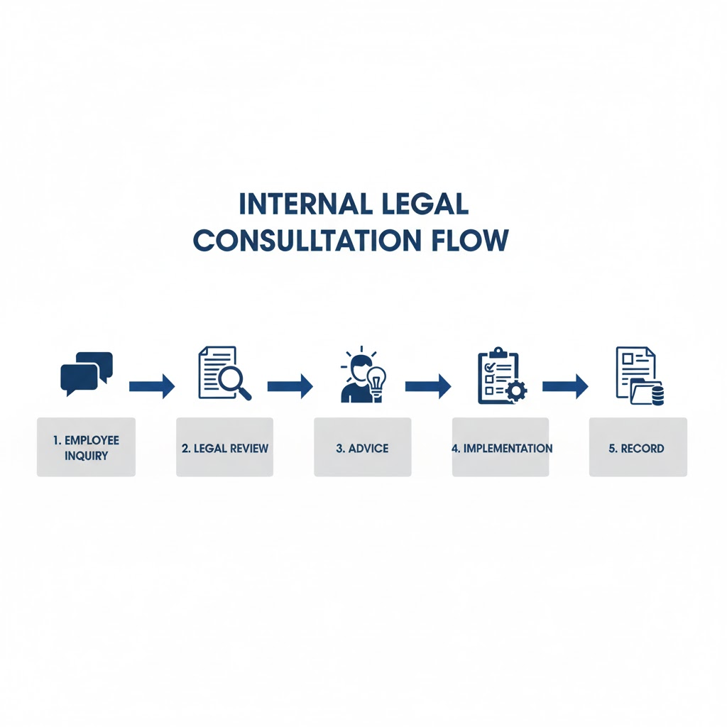 internal legal consultation flow diagram
社内法務相談の対応フロー。相談受付から回答までのステップを整理。